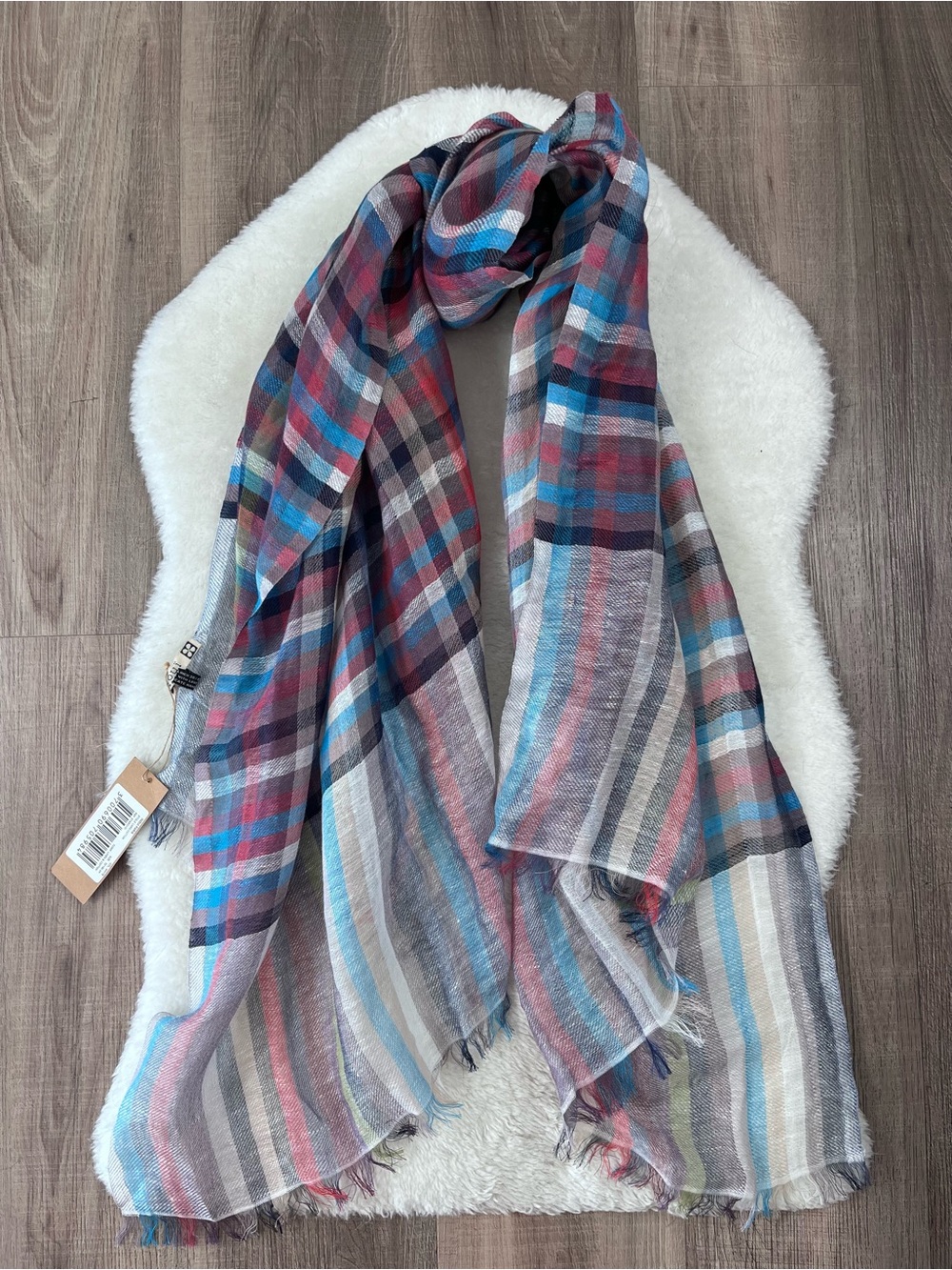 Inoui cotton linen lightweight checkered scarf
